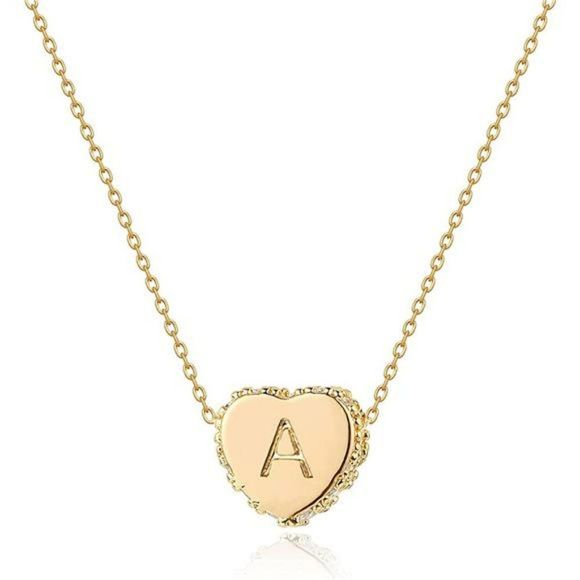 Tiny Gold Initial Heart Necklace-14K Gold Filled Handmade - Picture 1 of 6